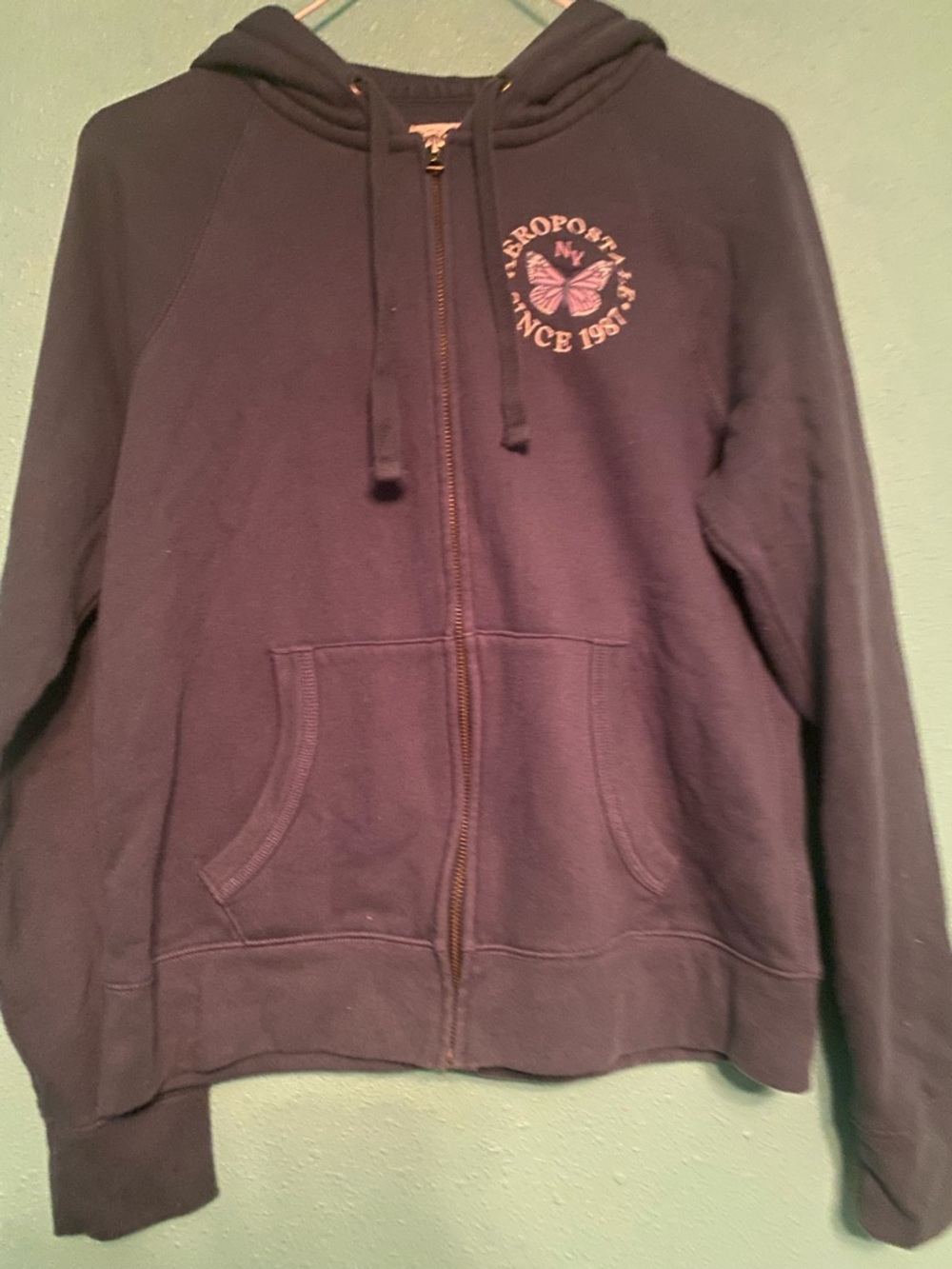 Aeropostale Dark Blue Full-Zip Hoodie with Subtle Logo Hardware